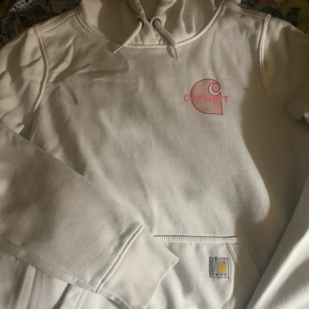 Raindefender women’s size medium cream/pink sweatshirt/hoodie by carhartt